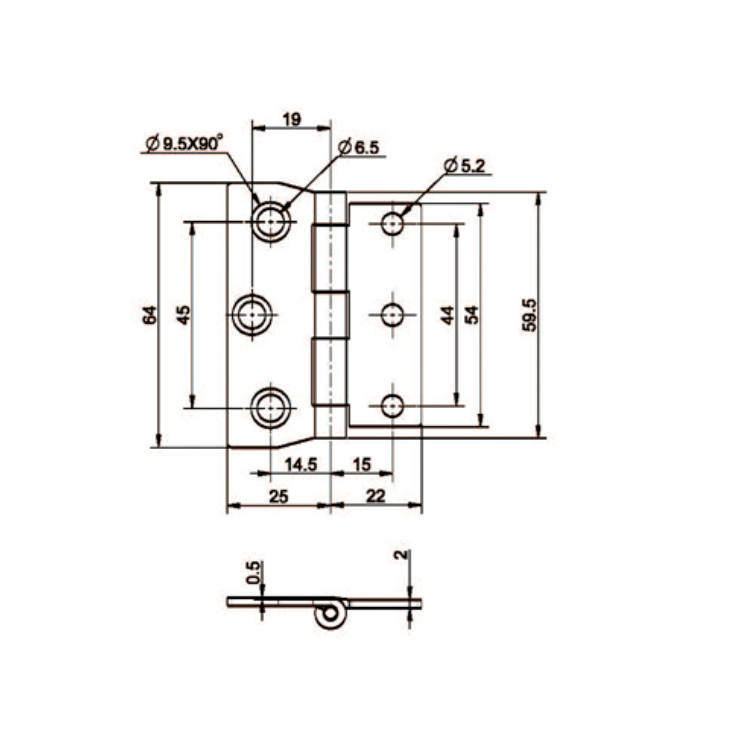 평면 장착 스테인레스 스틸 Hinge-B2221-4